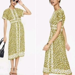 Boden Esmeralda Jersey Midi Dress Chartreuse Retro Modest Vintage Inspired 8R